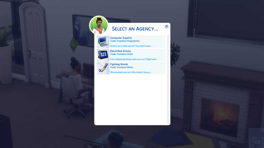 montre comment choisir une agence avec la compétence d'écriture des sims 4 et la rédaction indépendante