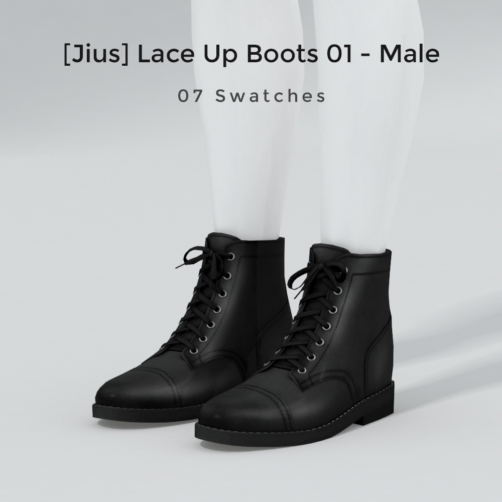 Une paire de jambes de mannequin avec une paire de chaussures CC en cuir noir pour hommes pour les Sims