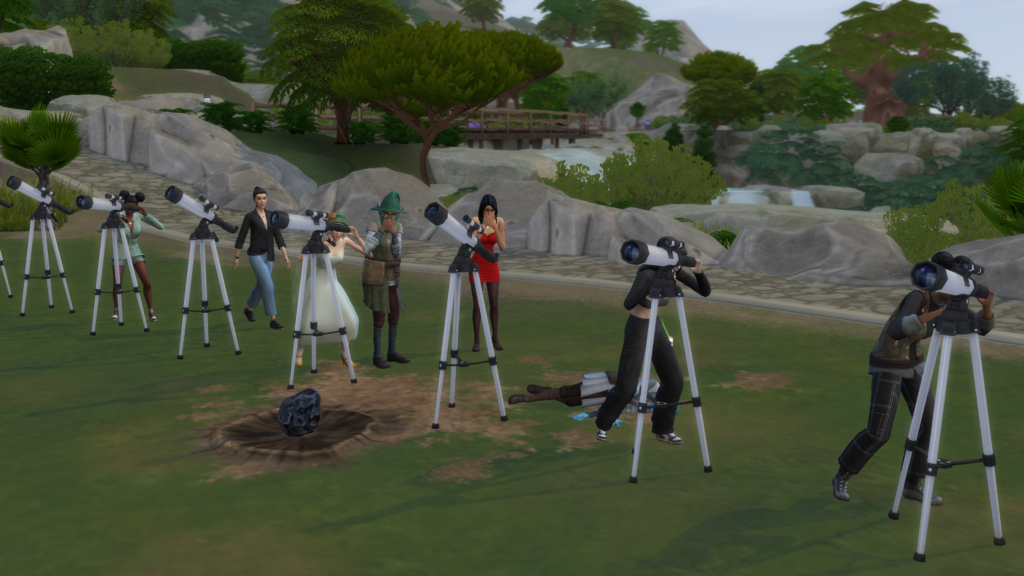une météorite au sol après la mort d'un Sim suite à la mort par météorite dans Les Sims 4