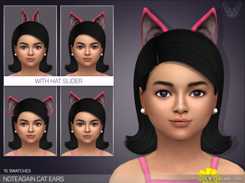 Un sim aux cheveux noirs portant une paire d'accessoires pour enfants pour sims 4, des oreilles de chat qui sont roses et marron clair.