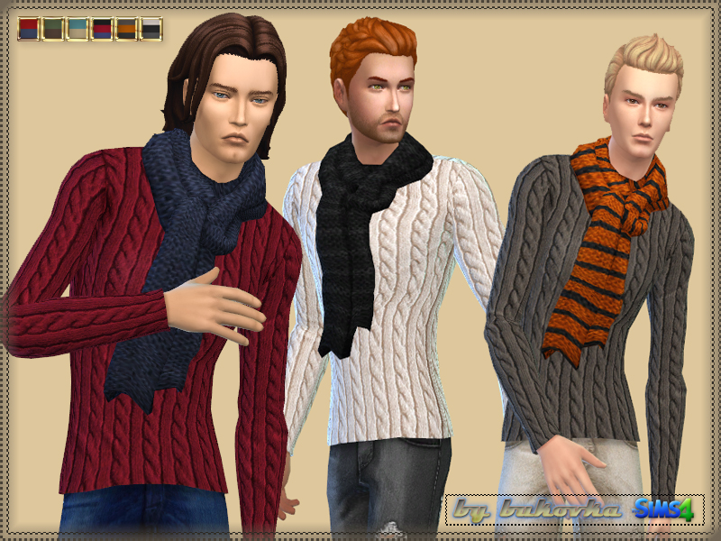 Trois Sims différents portant un pull avec une écharpe