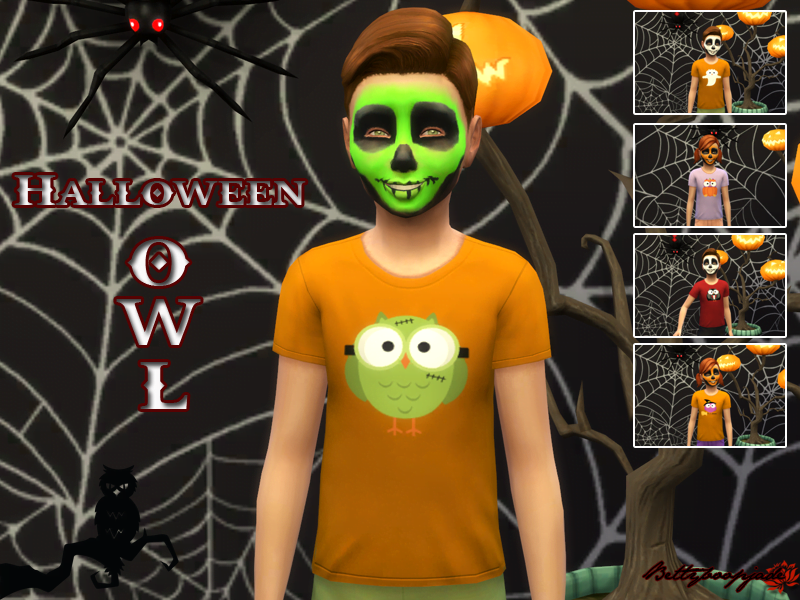 un enfant avec un maquillage vert et noir avec un t-shirt hibou