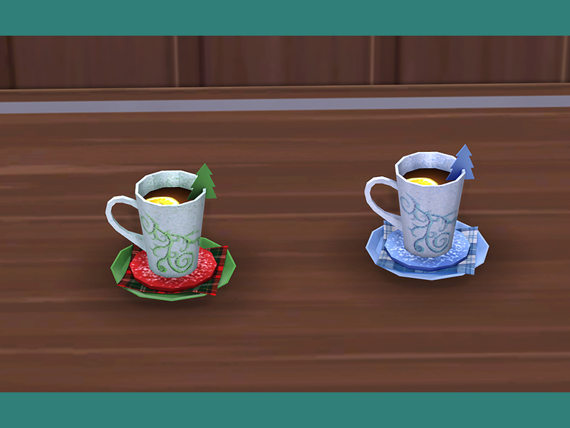 Une tasse de thé avec un citron à l'intérieur, un petit sapin de Noël sur le bord de la tasse, sur le dessus d'une petite assiette avec une serviette à carreaux.