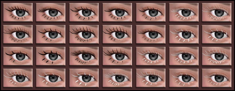 options de cils en blanc et noir