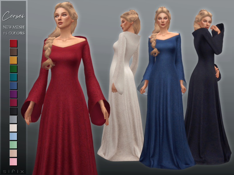 La même sim quatre fois avec des cheveux blonds et une robe de style victorien ancien.