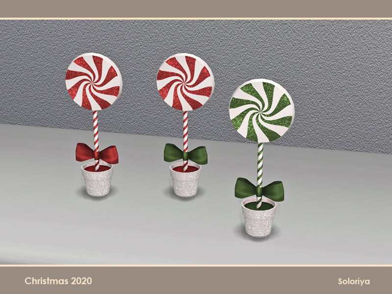 Plantes artificielles à utiliser comme décoration ressemblant à de petites sucettes à la menthe poivrée. Il y a un nœud à la base.