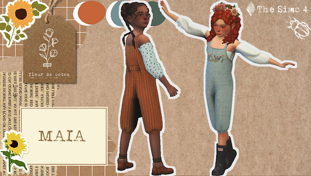 La tenue Maia qui est une salopette à manches bouffantes avec des motifs amusants