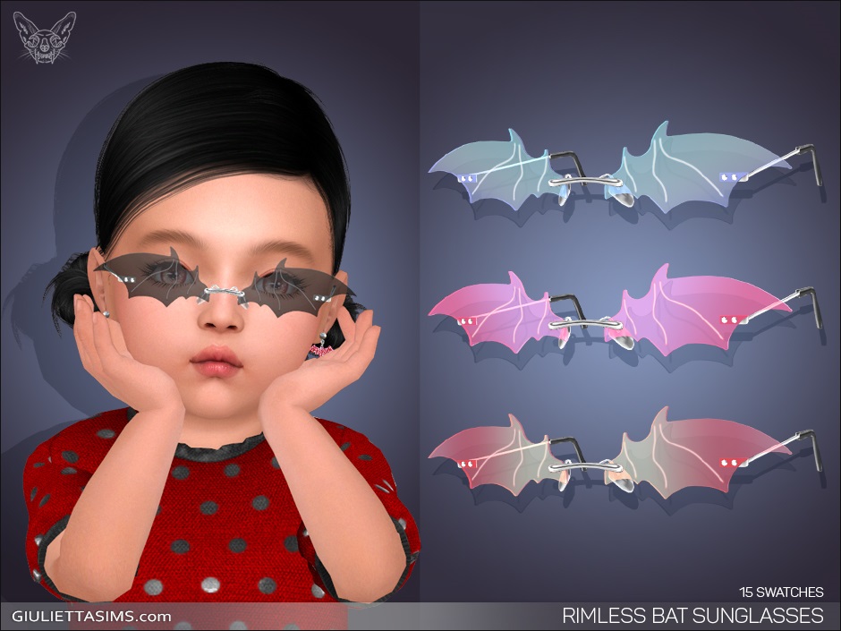Un Sim portant un pull rouge avec des pois noirs. Le personnage des Sims 4 a les cheveux bruns et porte une paire de lunettes de soleil en forme d'aile de chauve-souris.