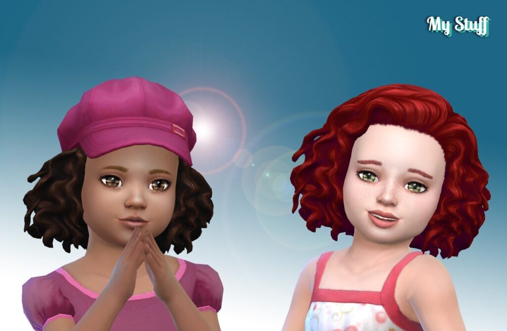 deux sims avec des cheveux bouclés et un avec un joli chapeau