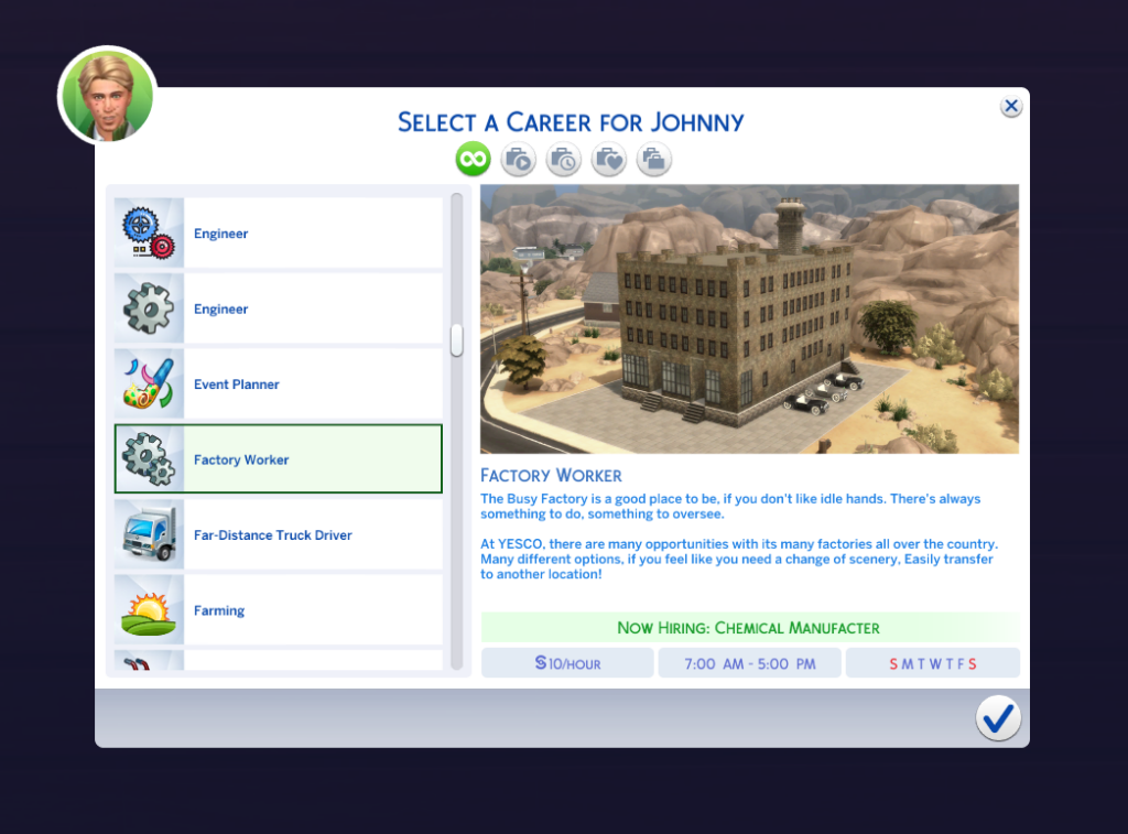 carrières vintage sims 4 pour ouvrier d'usine