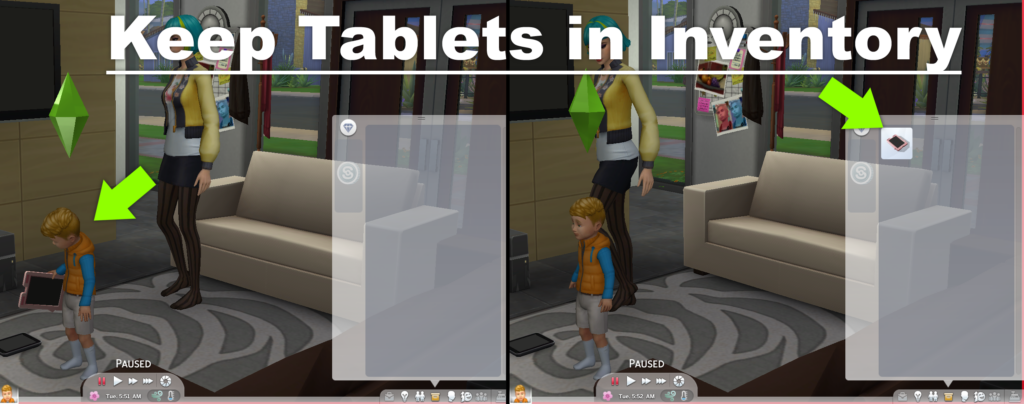 mod conserver les tablettes dans l'inventaire sims 4
