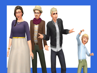 Une image de la famille Munch qui vit à Windenburg dans Les Sims 4.