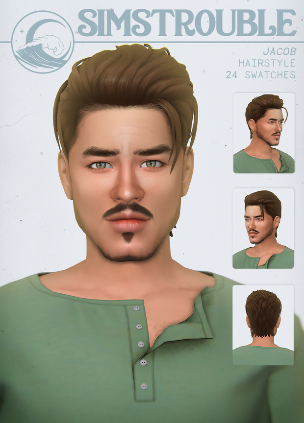Un sim avec une légère barbe et une chemise verte.