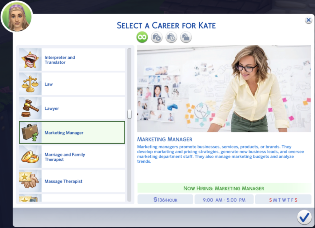 sims 4 career mods marketing manager
