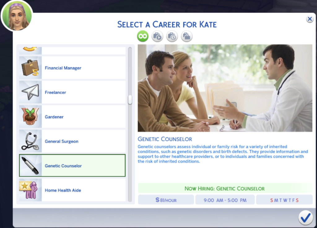 carrières sims 4