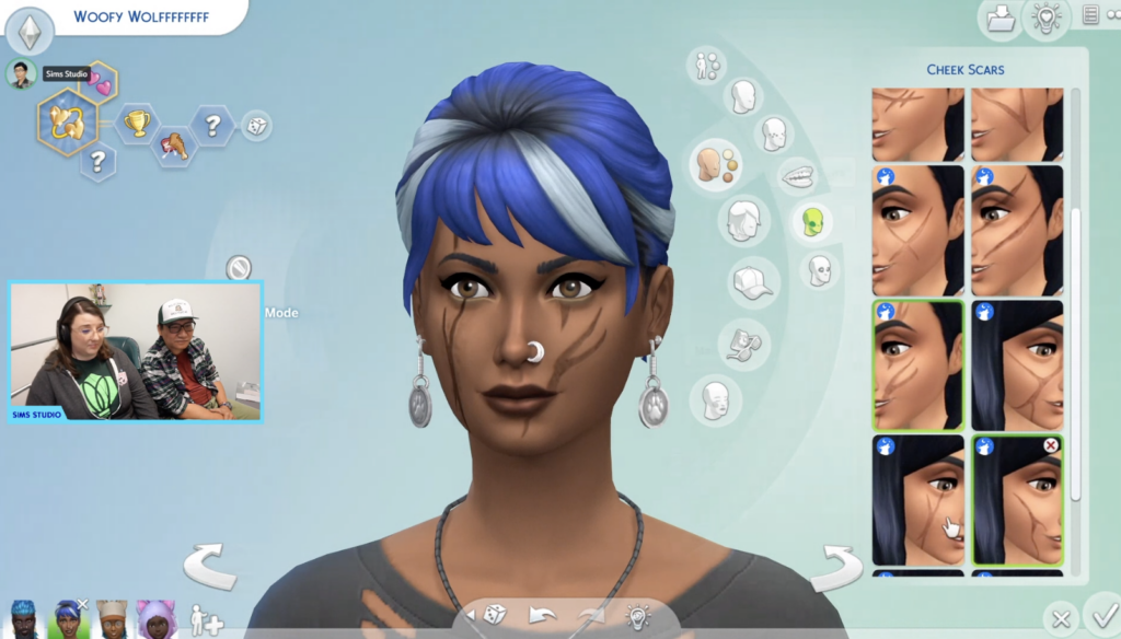 Sim avec des cicatrices faciales dans le livestream des Sims 4 Werewolves