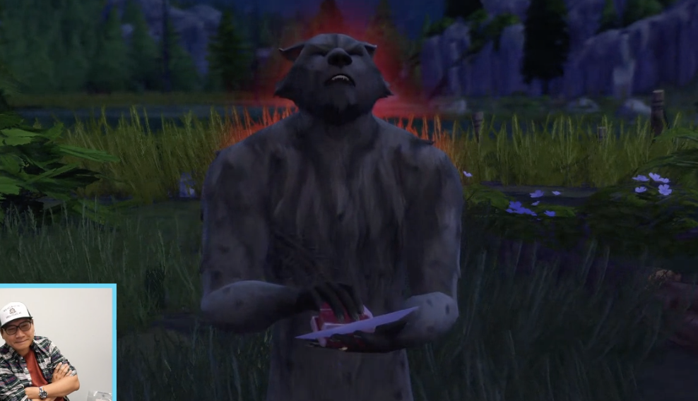 Greg le loup-garou mangeant de la viande