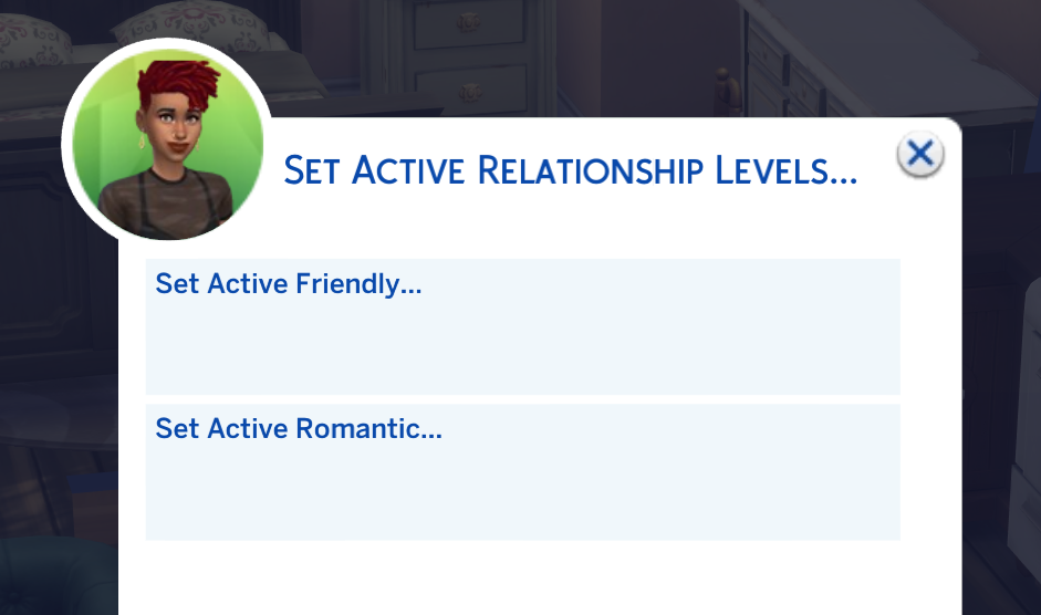 Menu des triches sur les relations dans les Sims 4 dans le MC Command Center