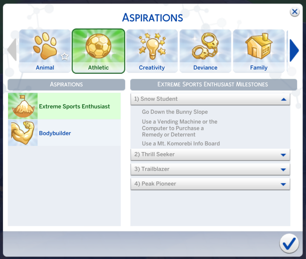 aspiration passionné de sports extrêmes dans les Sims 4