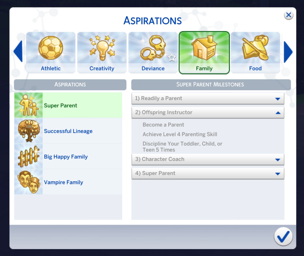 aspiration parent super parent sims 4