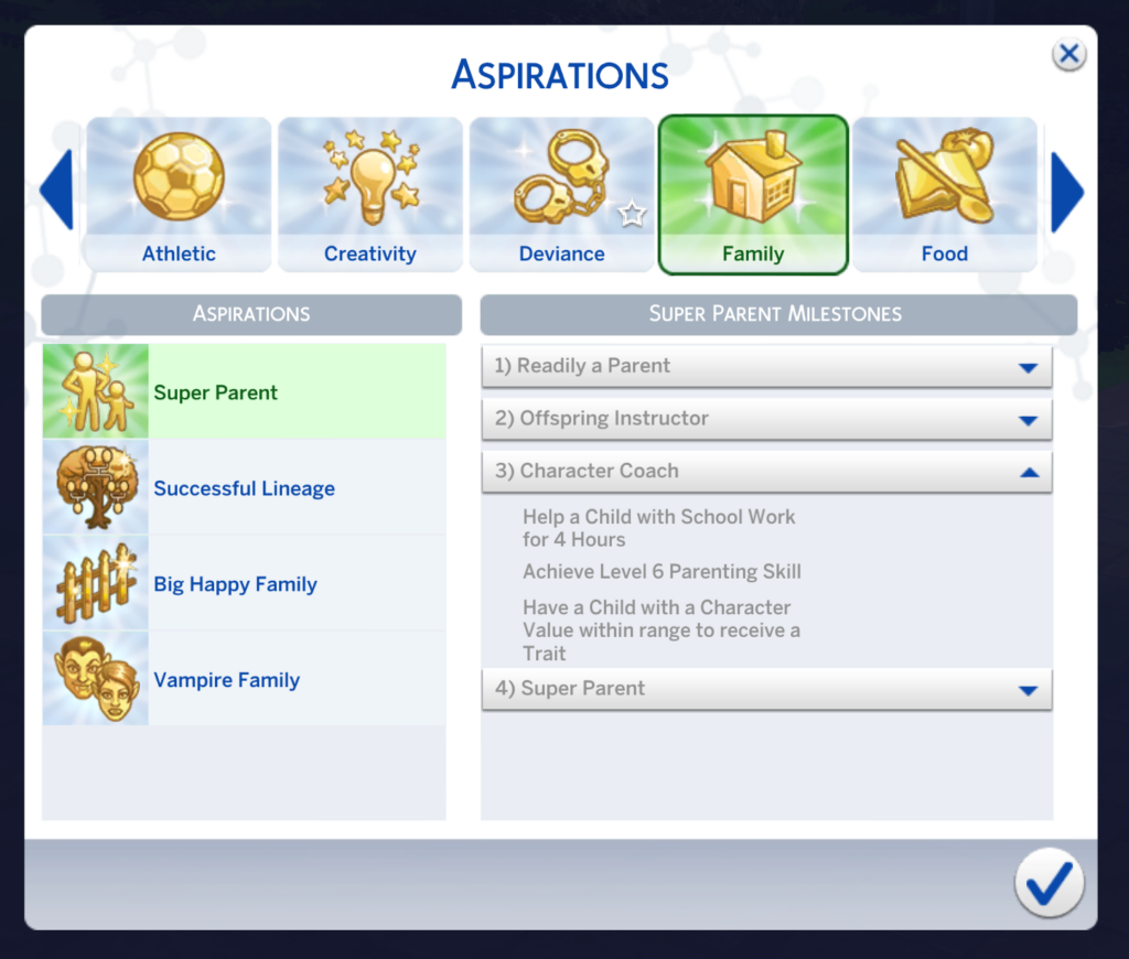aspiration familiale Sims 4