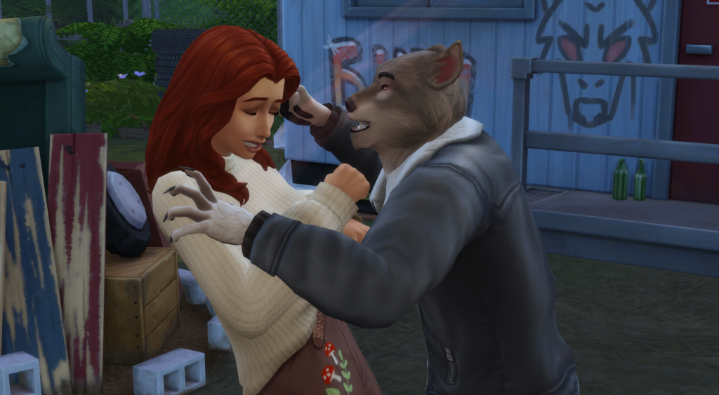 un sim se faisant mordre par un loup-garou