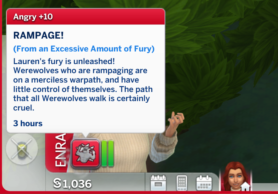 la première fureur après être devenu un loup-garou dans les Sims 4