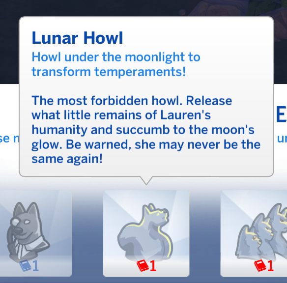 la compétence de hurlement lunaire qui vous permet de changer les tempéraments des loups-garous de votre sim à volonté mais de manière aléatoire