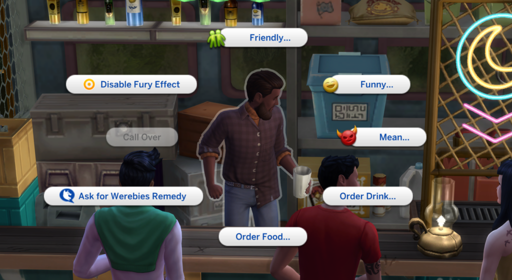 interaction demander le remède contre les werebies dans Les Sims 4