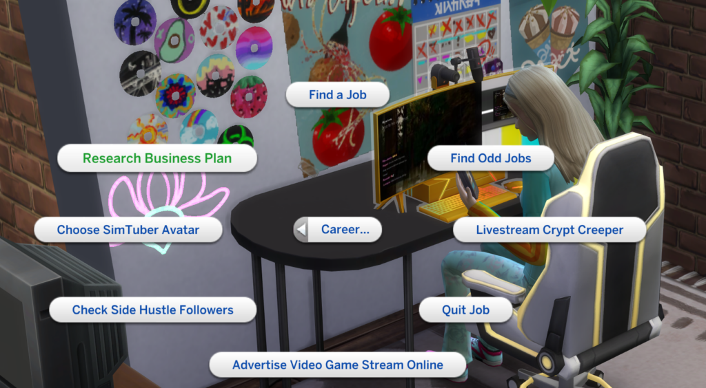 L'interaction Rechercher un plan d'affaires que vous obtenez au niveau trois de la compétence en entrepreneuriat dans Les Sims 4 : Années lycée