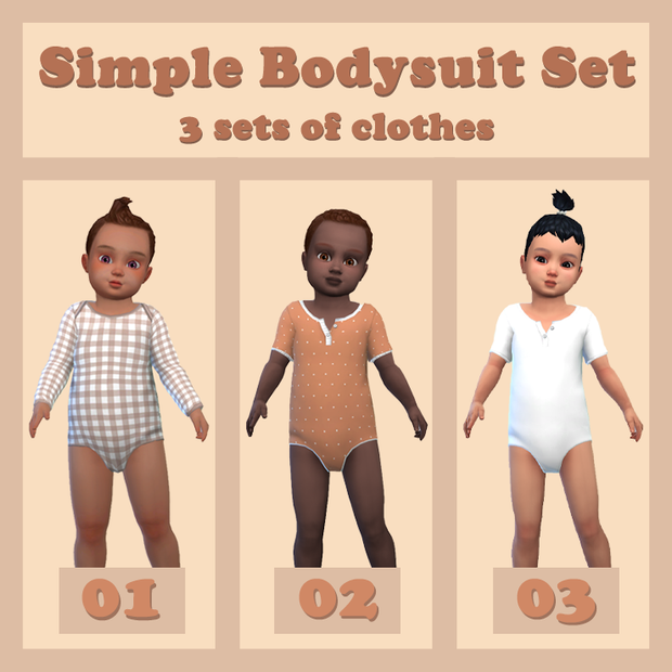 Un fond marron avec trois nourrissons de Les Sims 4. Ils portent tous des grenouillères.