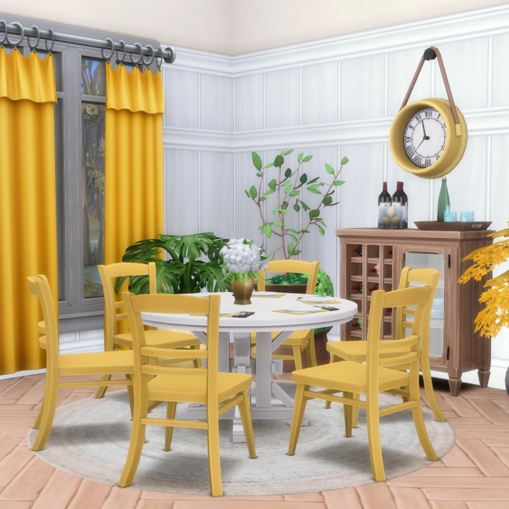chaises jaunes autour d'une table blanche