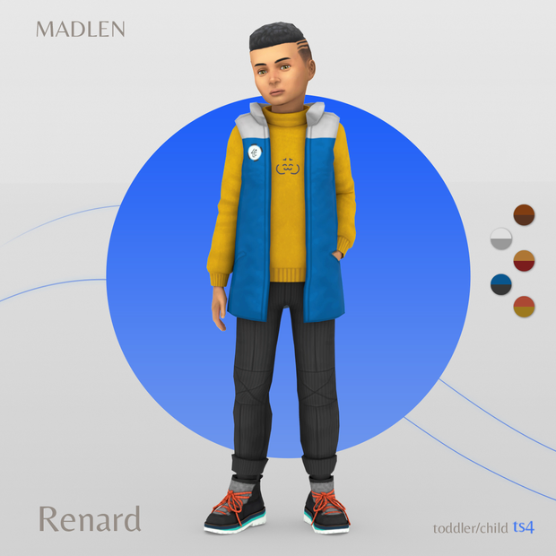 Un enfant masculin dans Les Sims 4 portant une tenue personnalisée