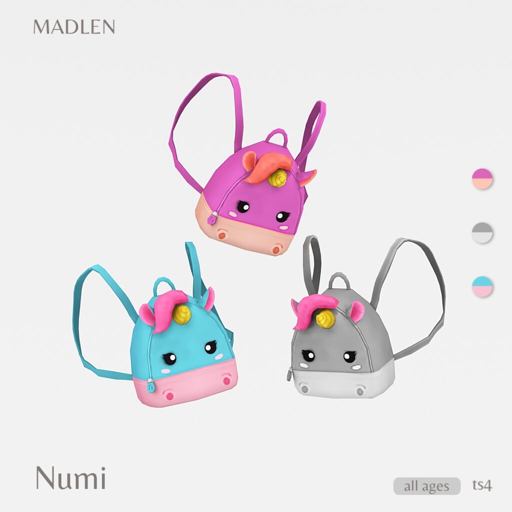 Un ensemble de trois sacs à dos ressemblant à des licornes dans différentes couleurs.