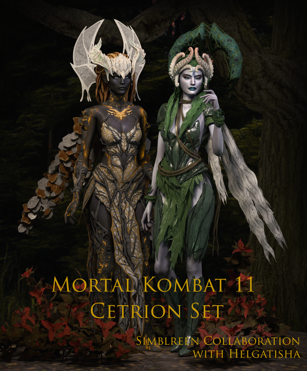 Deux Sims portant des costumes d'Halloween de Mortal Kombat avec des CC