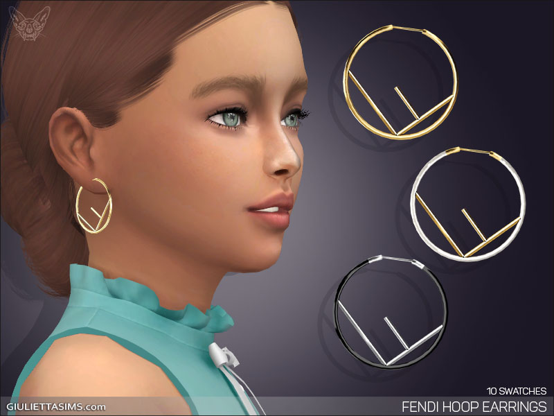 Une paire de boucles d'oreilles cc pour les sims 4 inspirées de la marque Fendi avec le logo F emblématique au milieu