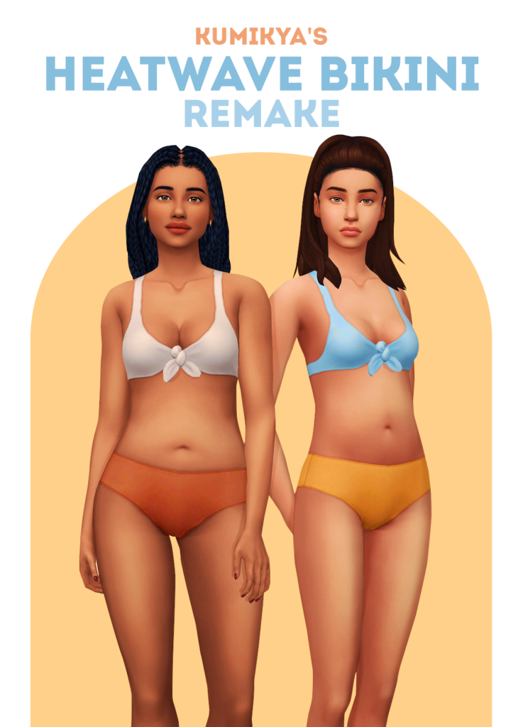 Deux sims aux cheveux noirs sur un fond jaune en bikinis.