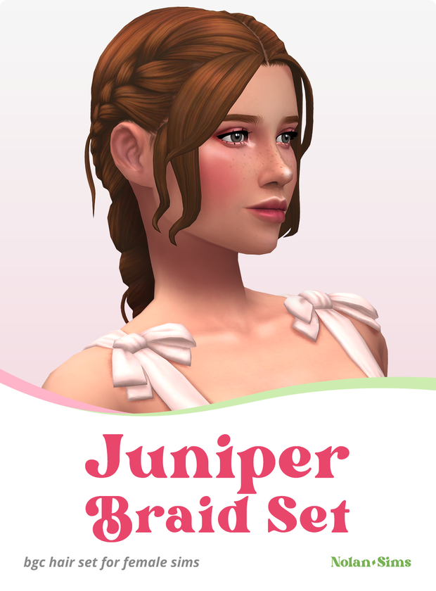 Un sim regardant vers la droite avec les cheveux tressés en une tresse française et des mèches qui encadrent le visage.