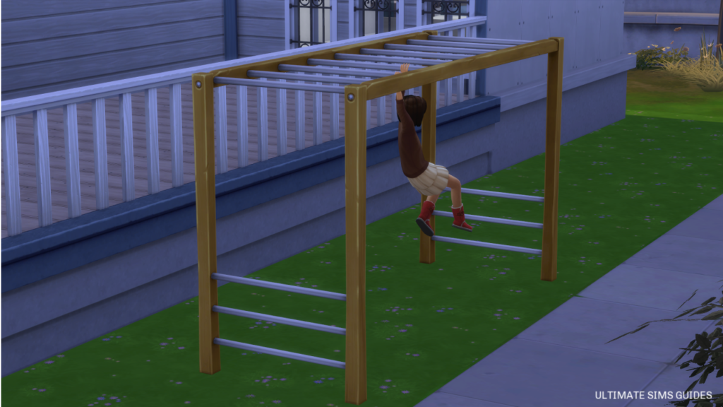 Une photo des enfants des Sims 4 essayant de traverser les barres de singe