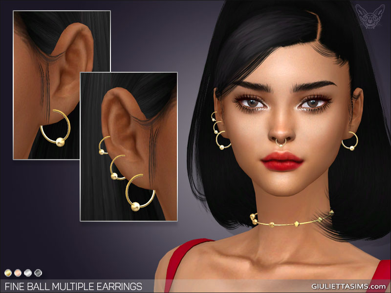 Un Sim des Sims 4 avec les cheveux noirs en une queue de cheval haute avec une mèche sur le côté. Il porte un débardeur rouge vif avec des boucles d'oreilles en billes fines dorées.