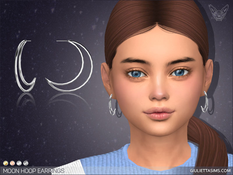 Un Sim portant une paire de boucles d'oreilles cc dans Les Sims 4 mettant en valeur un croissant de lune.