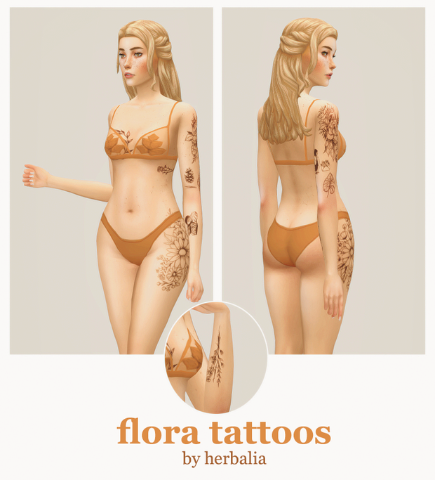 tatouages floraux magnifiques pour le dossier cc dans les Sims 4