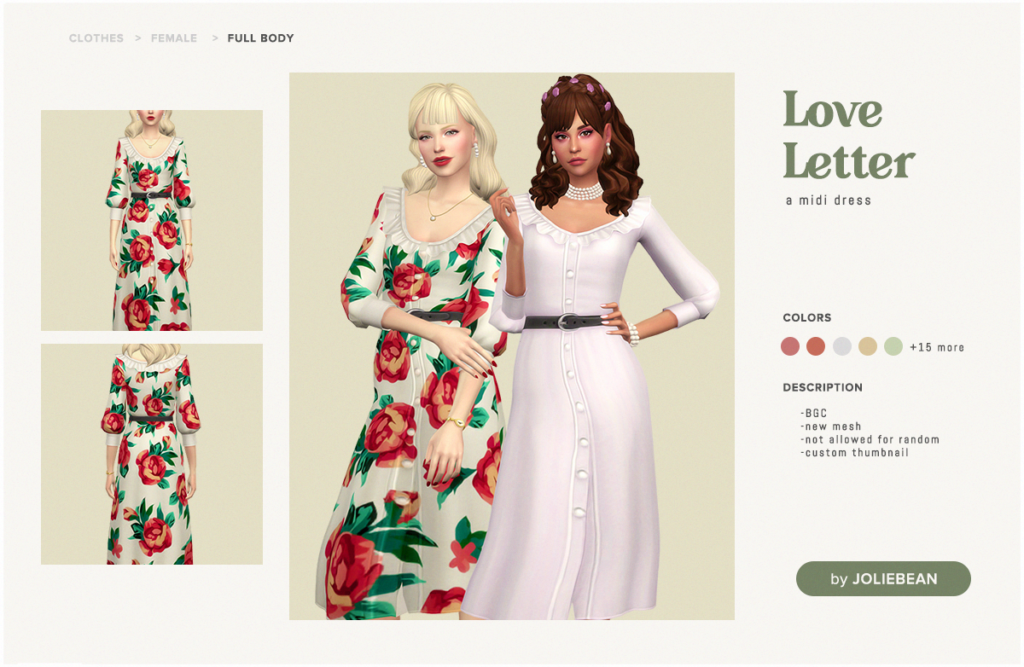 une jolie robe boutonnée à ajouter à votre dossier de tenues CC pour les Sims 4
