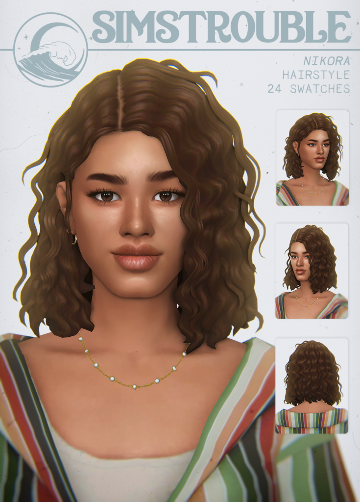 Nikora hairstyle with fun shirt and necklace 