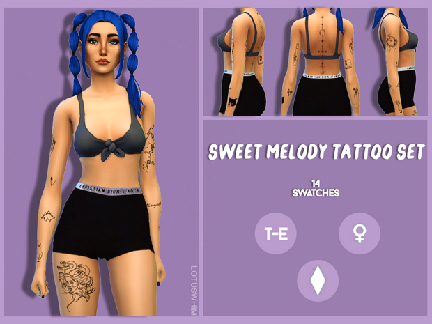sims 4 cc sweet melody tattoo set