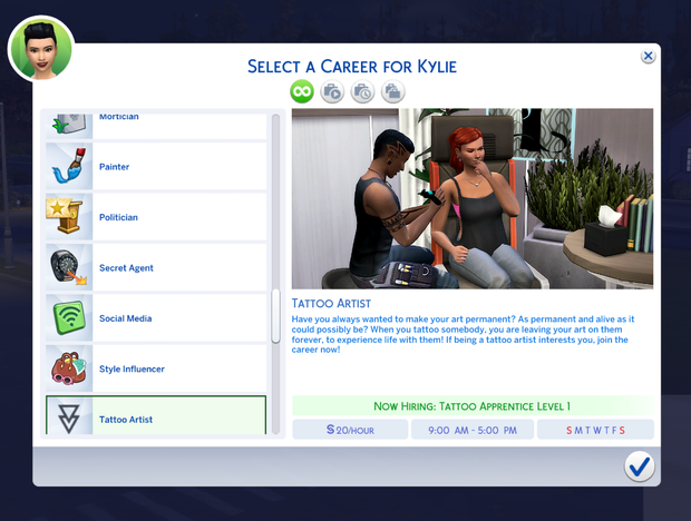 carrière d'artiste tatoueur sims 4