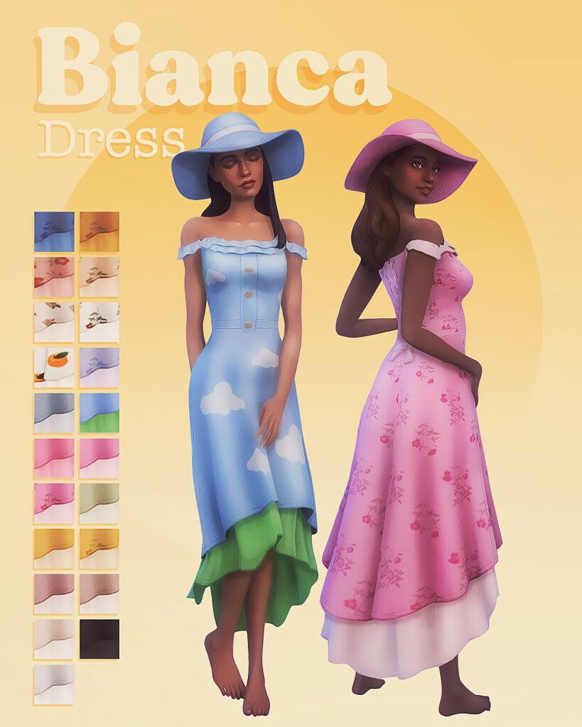 la robe Bianca avec des motifs amusants comme des nuages ou des fleurs