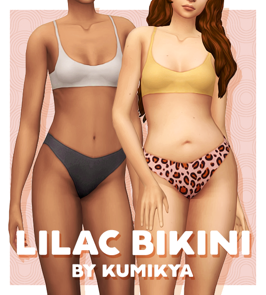 Deux sims portant des bikinis échancrés de différentes couleurs.