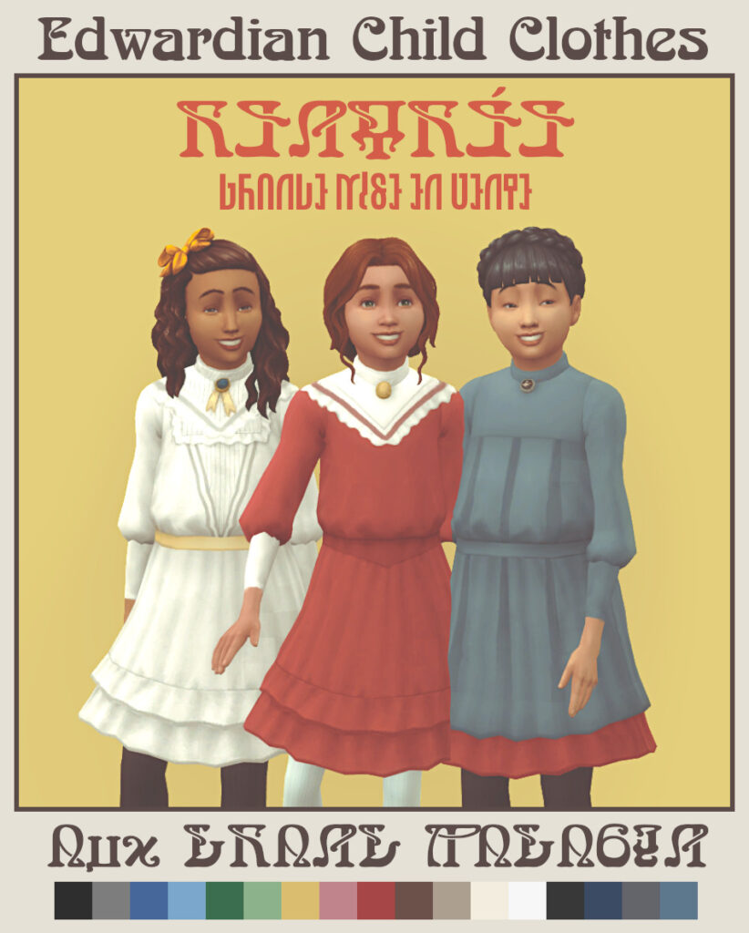 Trois sims portant des robes édouardiennes