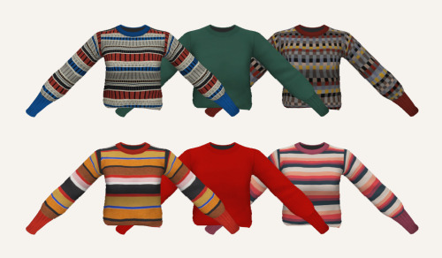 six sweaters with various stripes and colours 